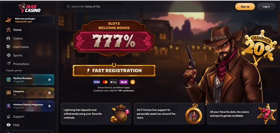 Mad casino registration with welcome bonus